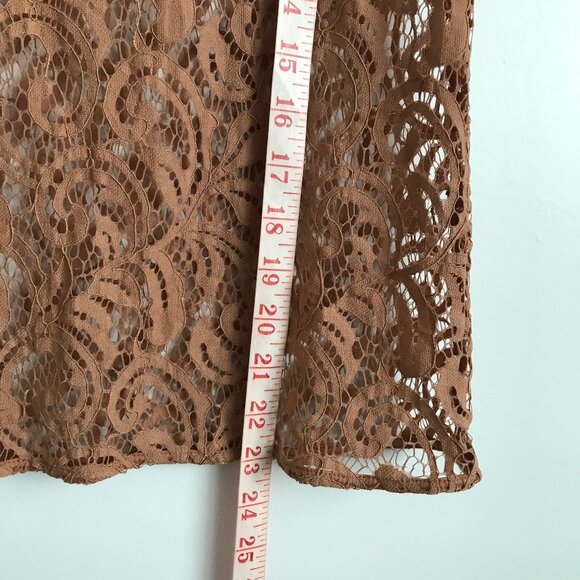 ANN TAYLOR WOMENS SHIRT BROWN SHORT SLEEVE LACE SHEER - Picture 5 of 7